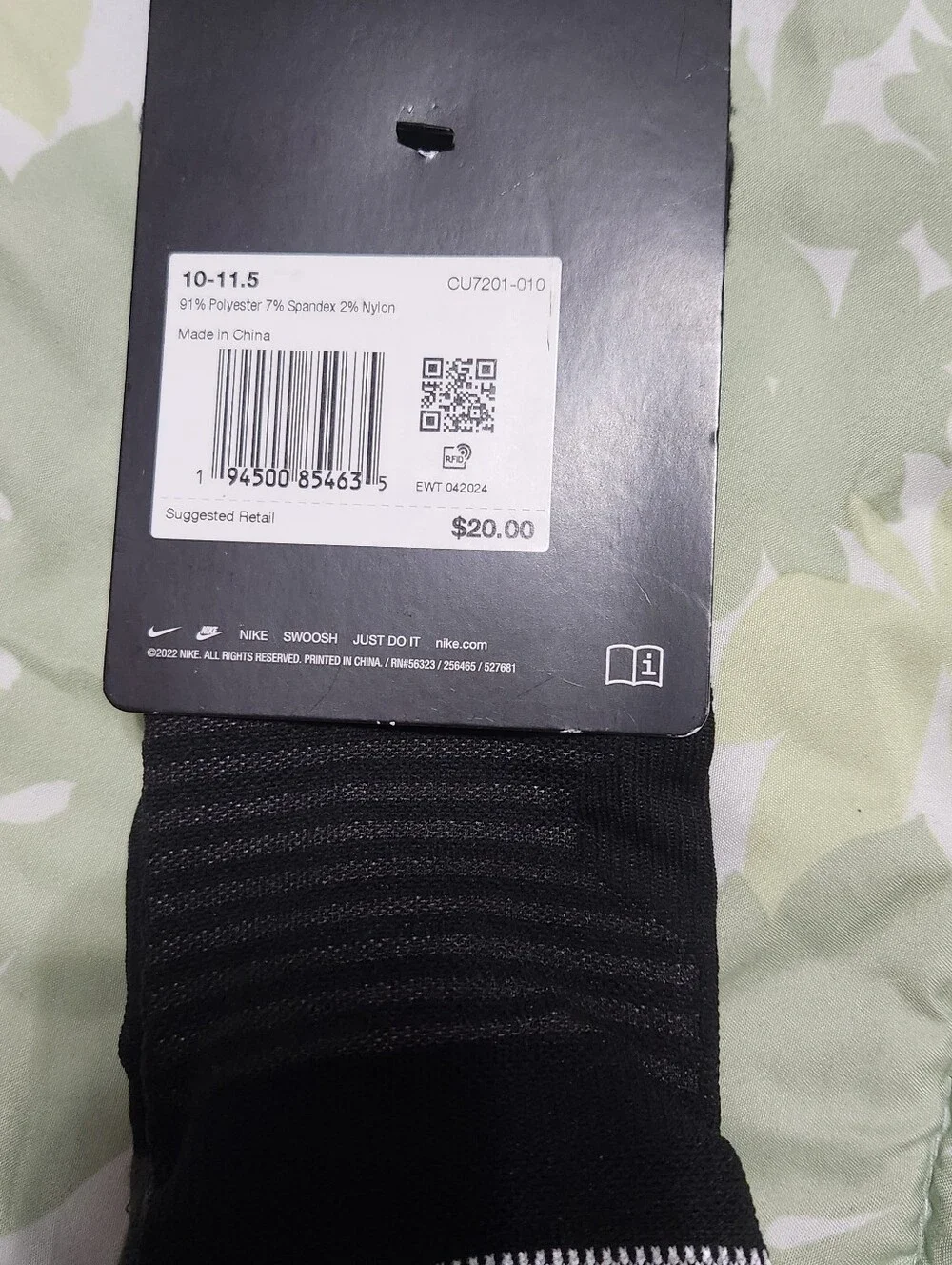 NIKE SPARK No-Show Sock Charcoal Gray Womens Size 11.5 - 13 Mens Size 10 - 11.5